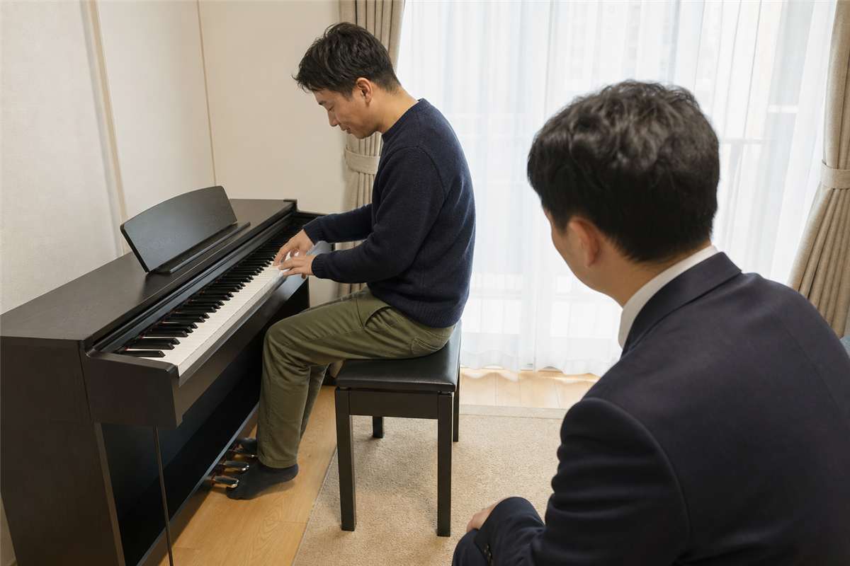 鍵盤とペダルの動作を確認する様子