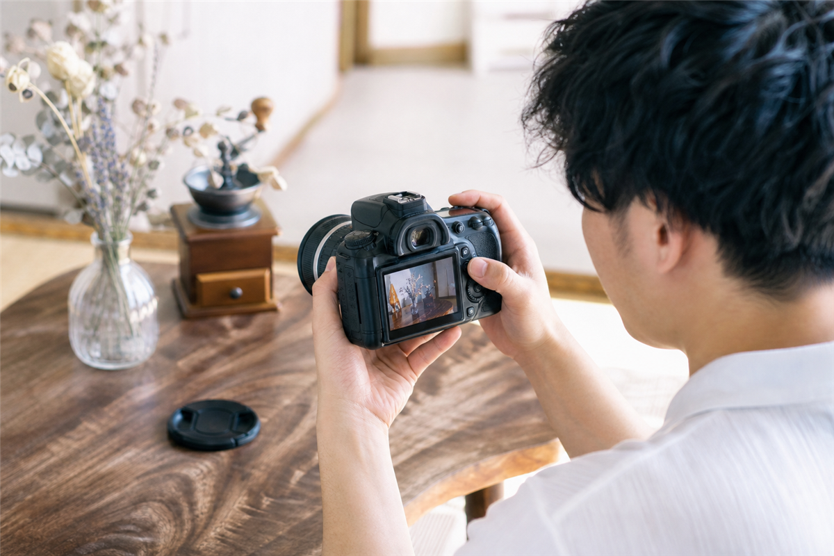 液晶とファインダーとシャッター動作を確認する様子