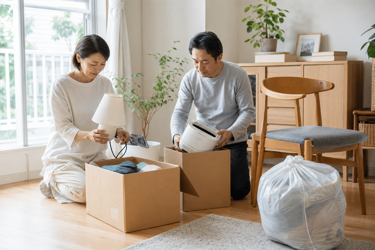 不用品回収の見積書と搬出条件を確認する様子