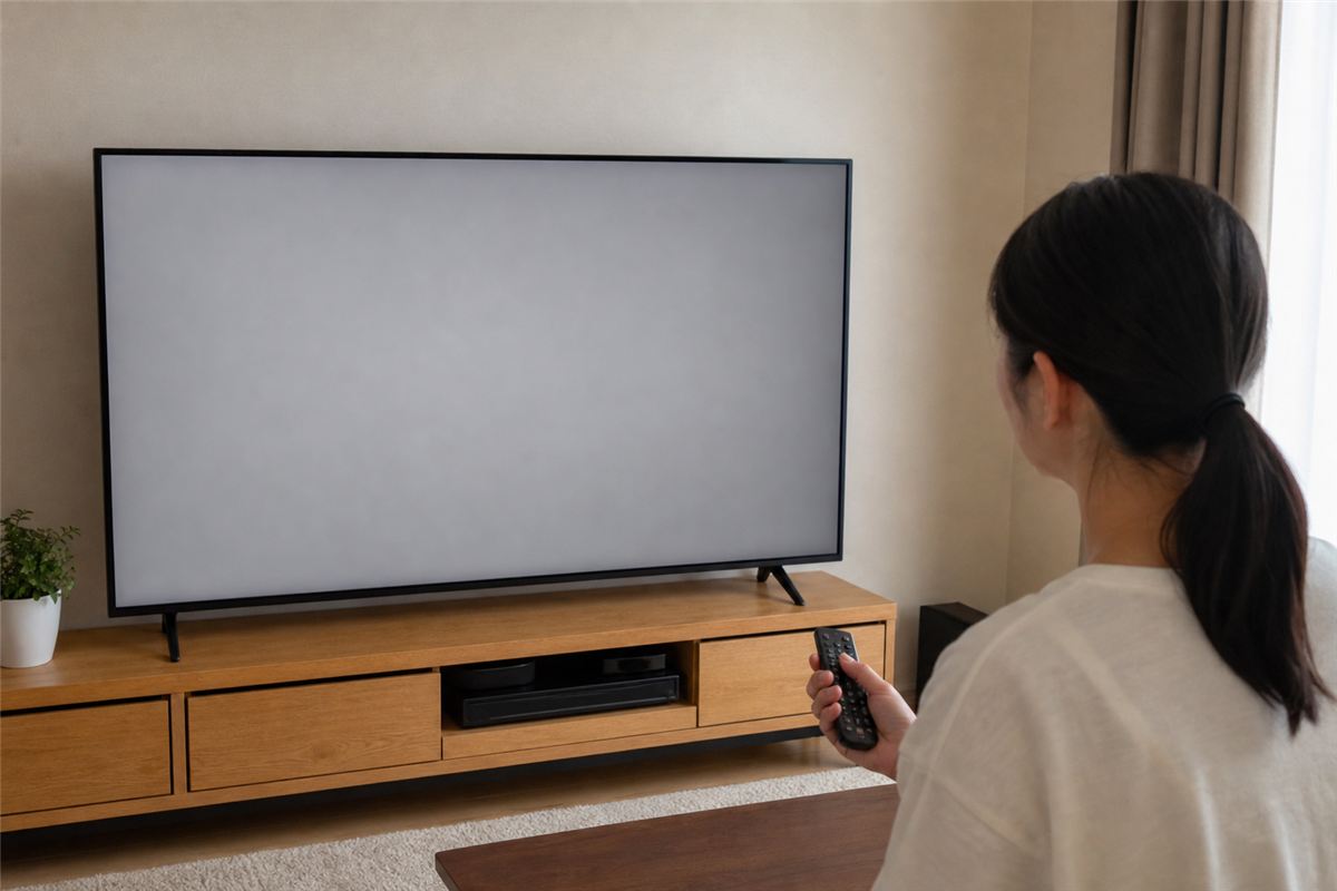 液晶テレビの画面表示を確認する様子