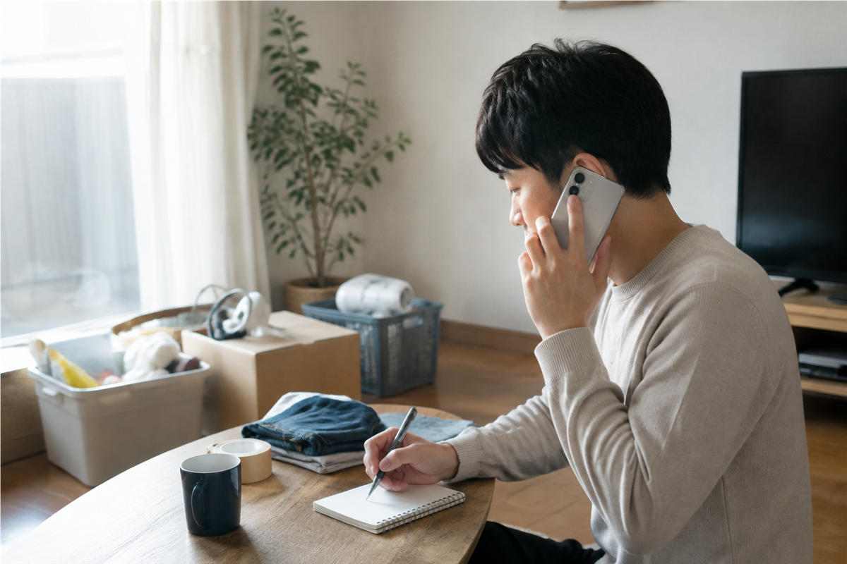 家庭ごみ回収の許可や委託について電話で尋ねる場面