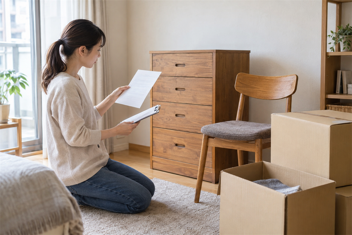 回収予定品と見積書の対象範囲を確認する様子