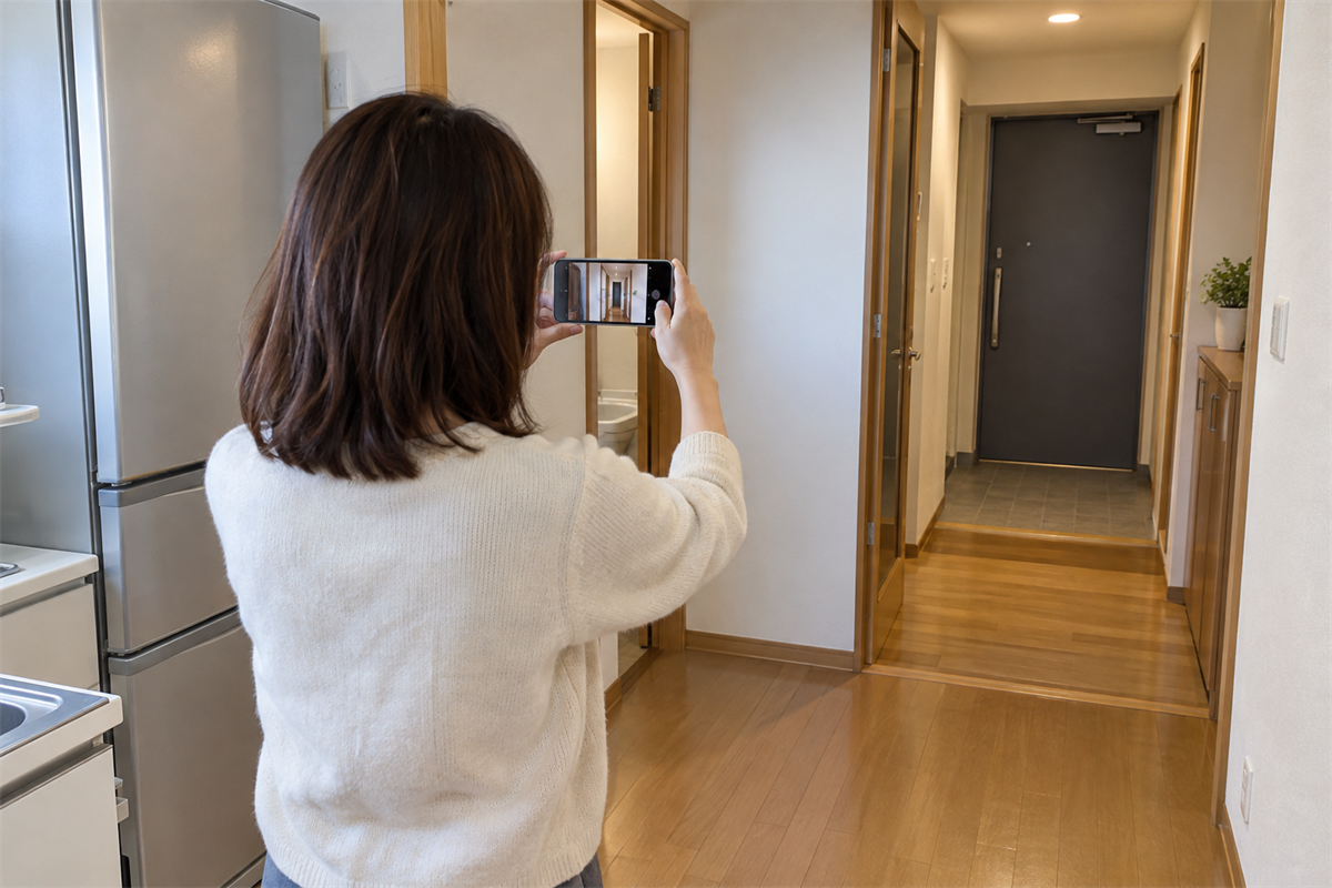 冷蔵庫を運ぶ台所から玄関までの搬出経路